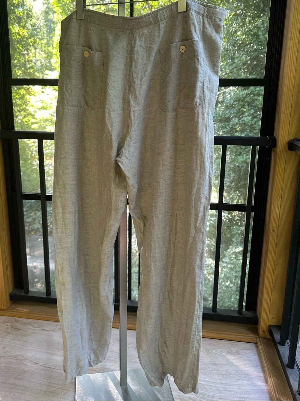 Minimalist Classic Neutral Linen Loose Fit Drawstring Long Pants Trousers ~ XL